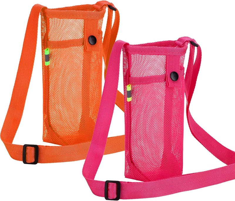 Tainehs Water Bottle Holder Water Bottle Carrier with Adjustable Shoulder Strap Beach Bottle Bag Water Bottle Sling Dog Water Bottle Sleeve for Sports Camping Walking Gym Hiking Orange/Rose Pink - Image 1